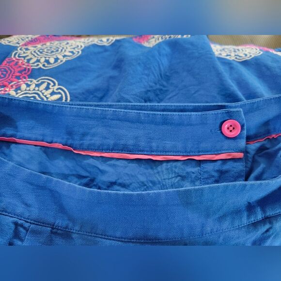 Boden Anville Linen Blend Embroidered Wrap Skirt in Bold Blue Size 10 - Picture 9 of 10